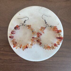 Carnelian Chip Gemstone Hoop Earrings  - Boho Crystal Jewelry